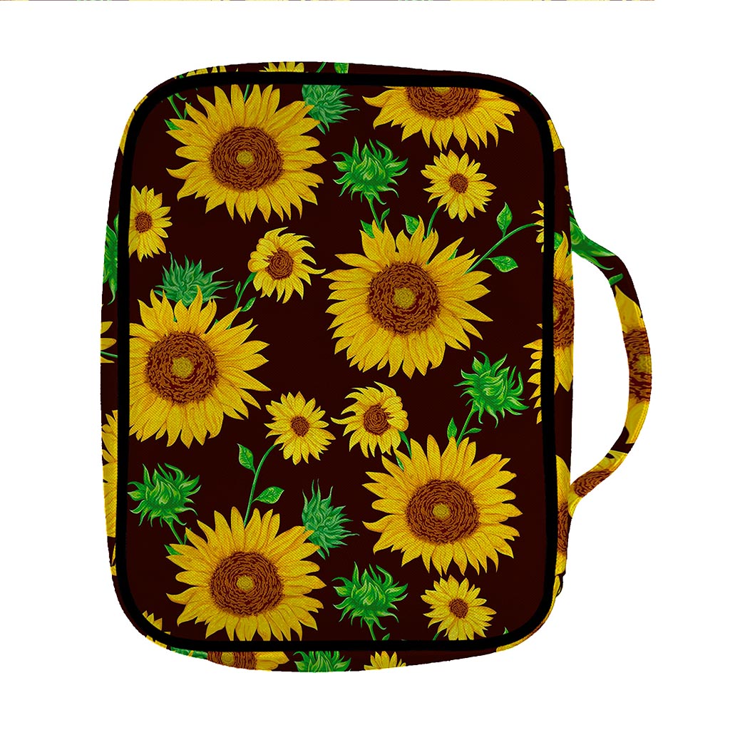 Brown Sunflower Pattern Print Front Pocket Bible Bag
