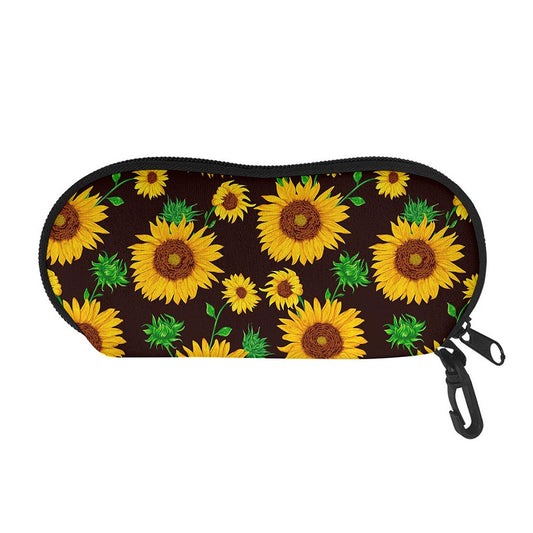 Brown Sunflower Pattern Print Glasses Case