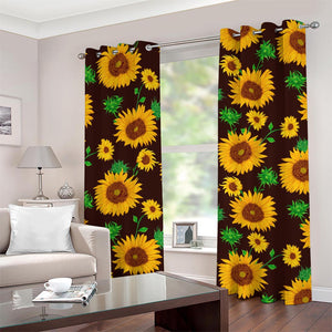 Brown Sunflower Pattern Print Grommet Curtains