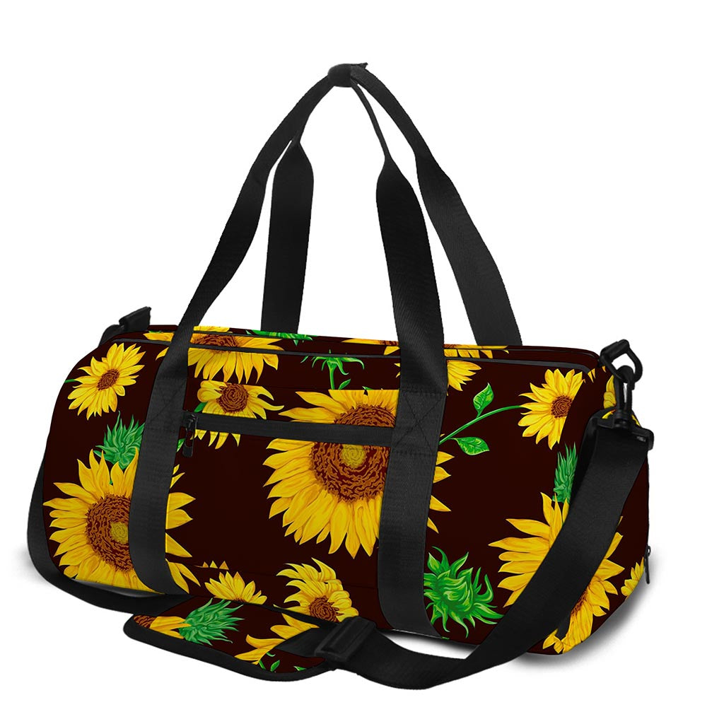 Brown Sunflower Pattern Print Gym Bag