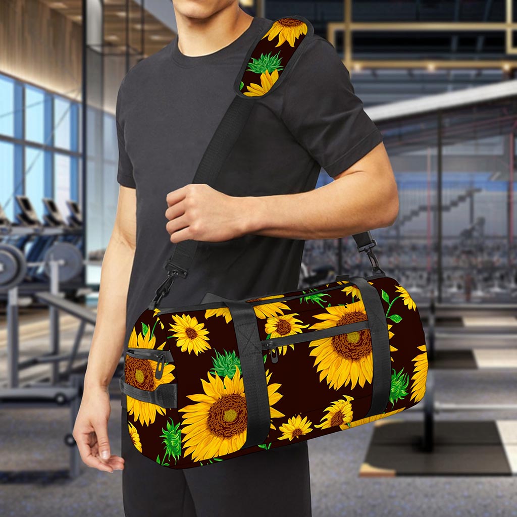 Brown Sunflower Pattern Print Gym Bag