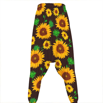 Brown Sunflower Pattern Print Hammer Pants