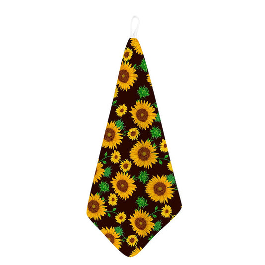 Brown Sunflower Pattern Print Hand Towel