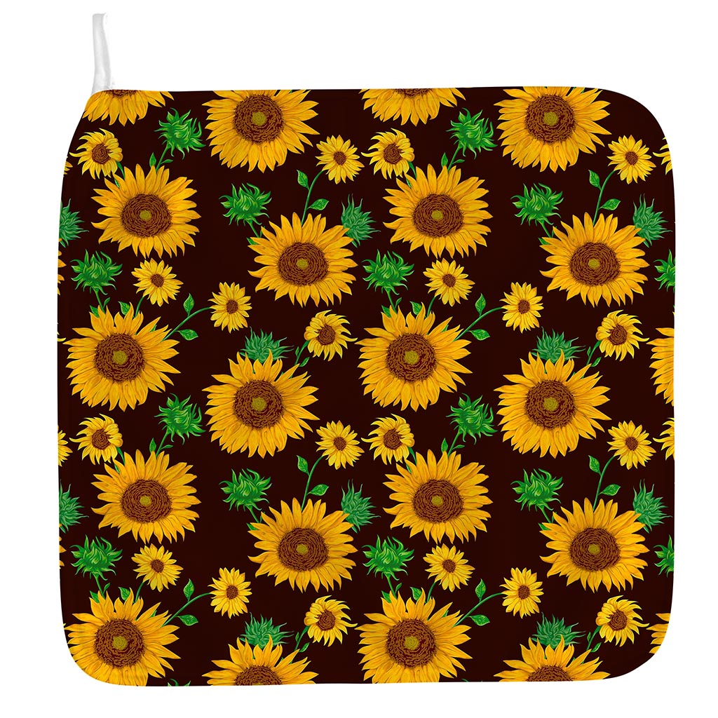 Brown Sunflower Pattern Print Hand Towel