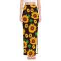 Brown Sunflower Pattern Print High Slit Maxi Skirt