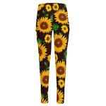 Brown Sunflower Pattern Print High-Waisted Pocket Leggings