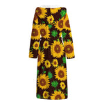 Brown Sunflower Pattern Print Hooded Bathrobe