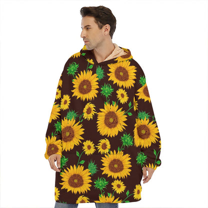 Brown Sunflower Pattern Print Hoodie Blanket