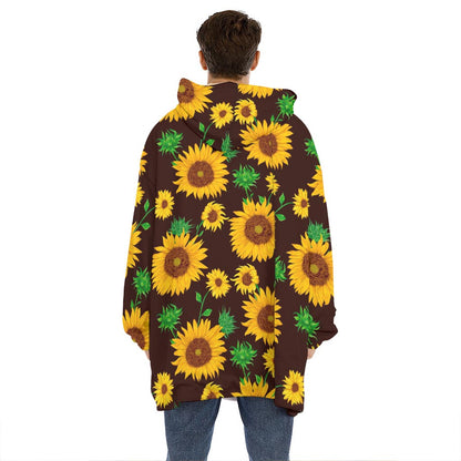 Brown Sunflower Pattern Print Hoodie Blanket