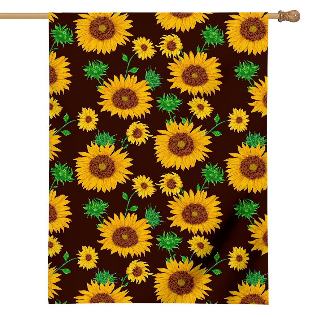Brown Sunflower Pattern Print House Flag