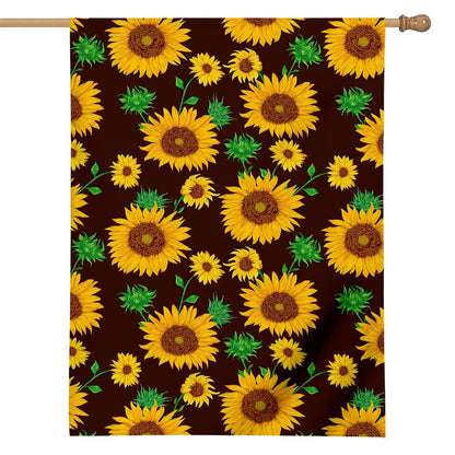 Brown Sunflower Pattern Print House Flag