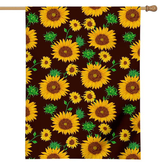 Brown Sunflower Pattern Print House Flag