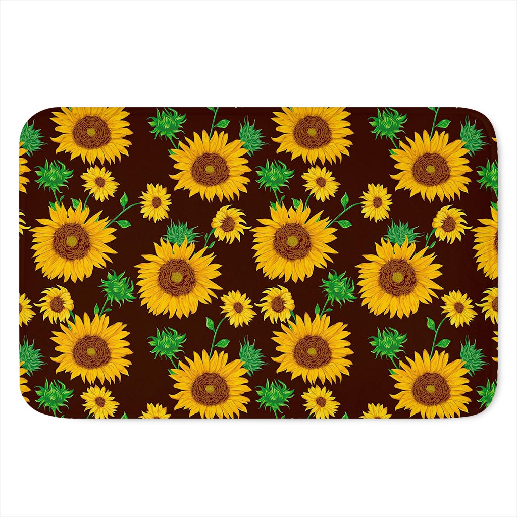 Brown Sunflower Pattern Print Indoor Door Mat