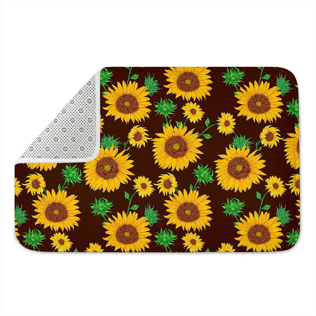 Brown Sunflower Pattern Print Indoor Door Mat