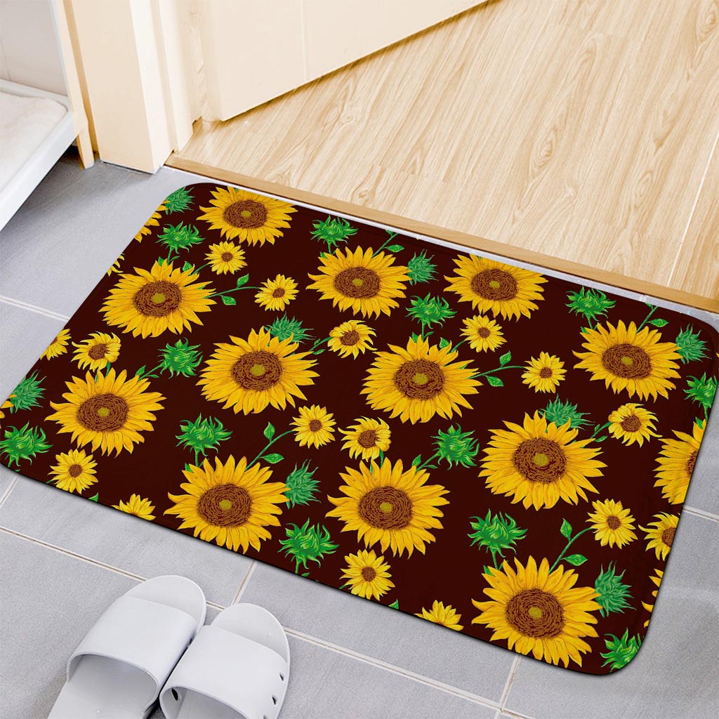 Brown Sunflower Pattern Print Indoor Door Mat