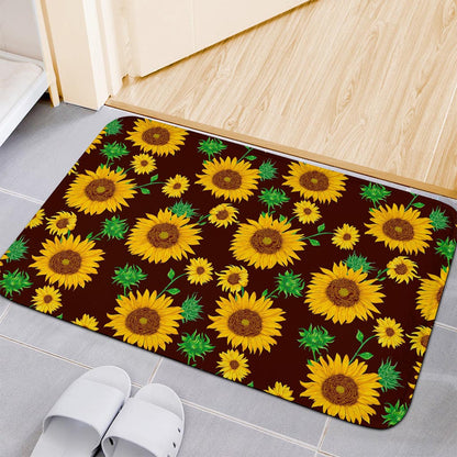 Brown Sunflower Pattern Print Indoor Door Mat