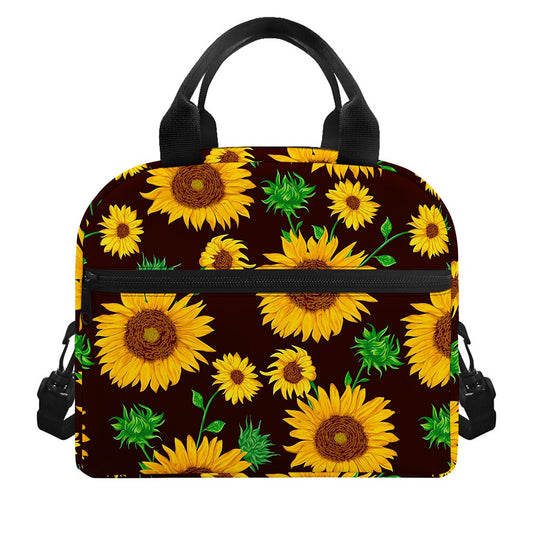 Brown Sunflower Pattern Print Insulated Lunch Bag