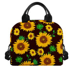 Brown Sunflower Pattern Print Insulated Lunch Bag
