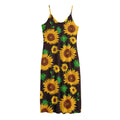 Brown Sunflower Pattern Print Jersey Midi Cami Dress