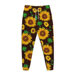 Brown Sunflower Pattern Print Jogger Pants