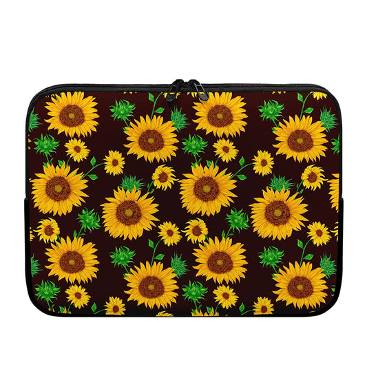 Brown Sunflower Pattern Print Laptop Sleeve