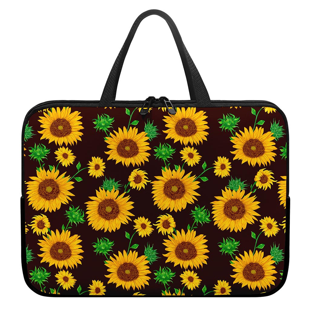 Brown Sunflower Pattern Print Laptop Sleeve With Handle