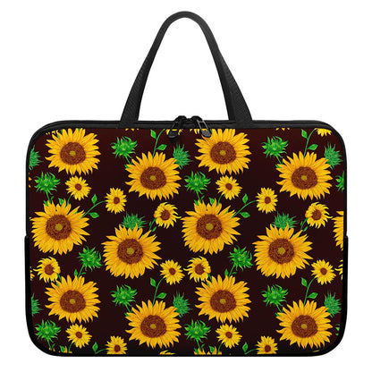 Brown Sunflower Pattern Print Laptop Sleeve With Handle