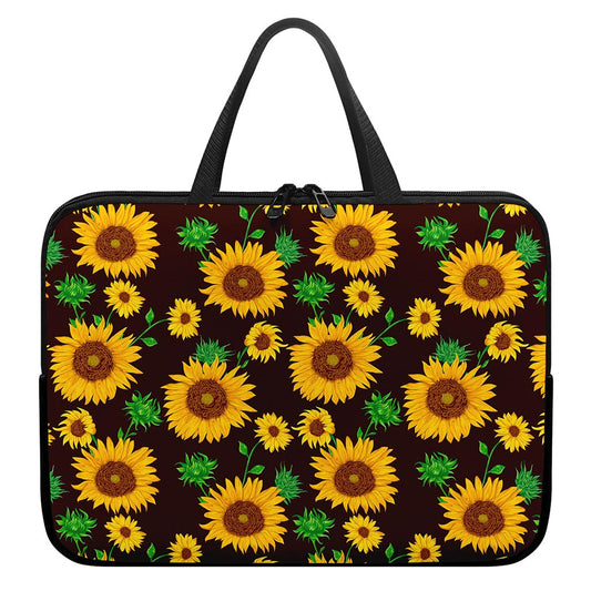 Brown Sunflower Pattern Print Laptop Sleeve With Handle