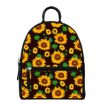 Brown Sunflower Pattern Print Leather Backpack