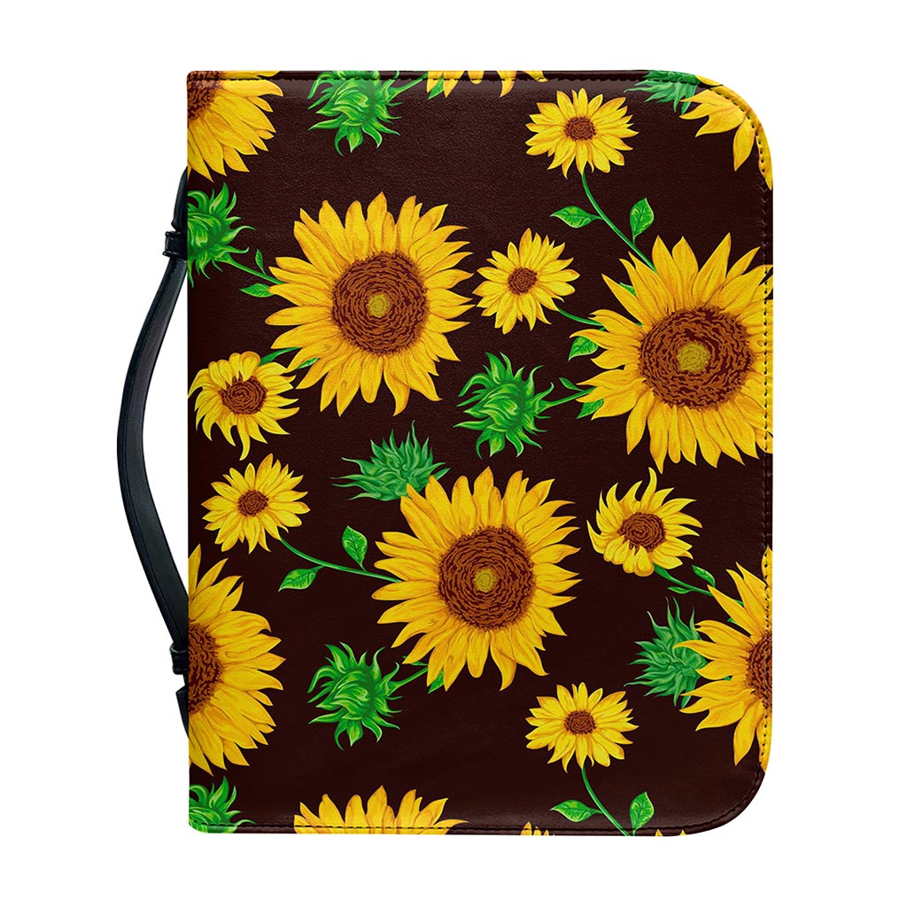 Brown Sunflower Pattern Print Leather Bible Cover