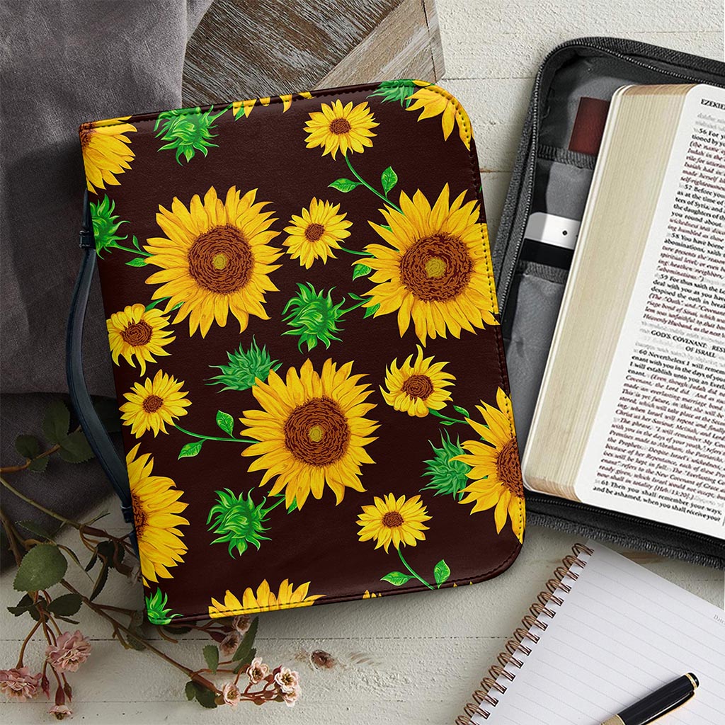 Brown Sunflower Pattern Print Leather Bible Cover