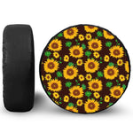 Brown Sunflower Pattern Print Leather Spare Tire Cover
