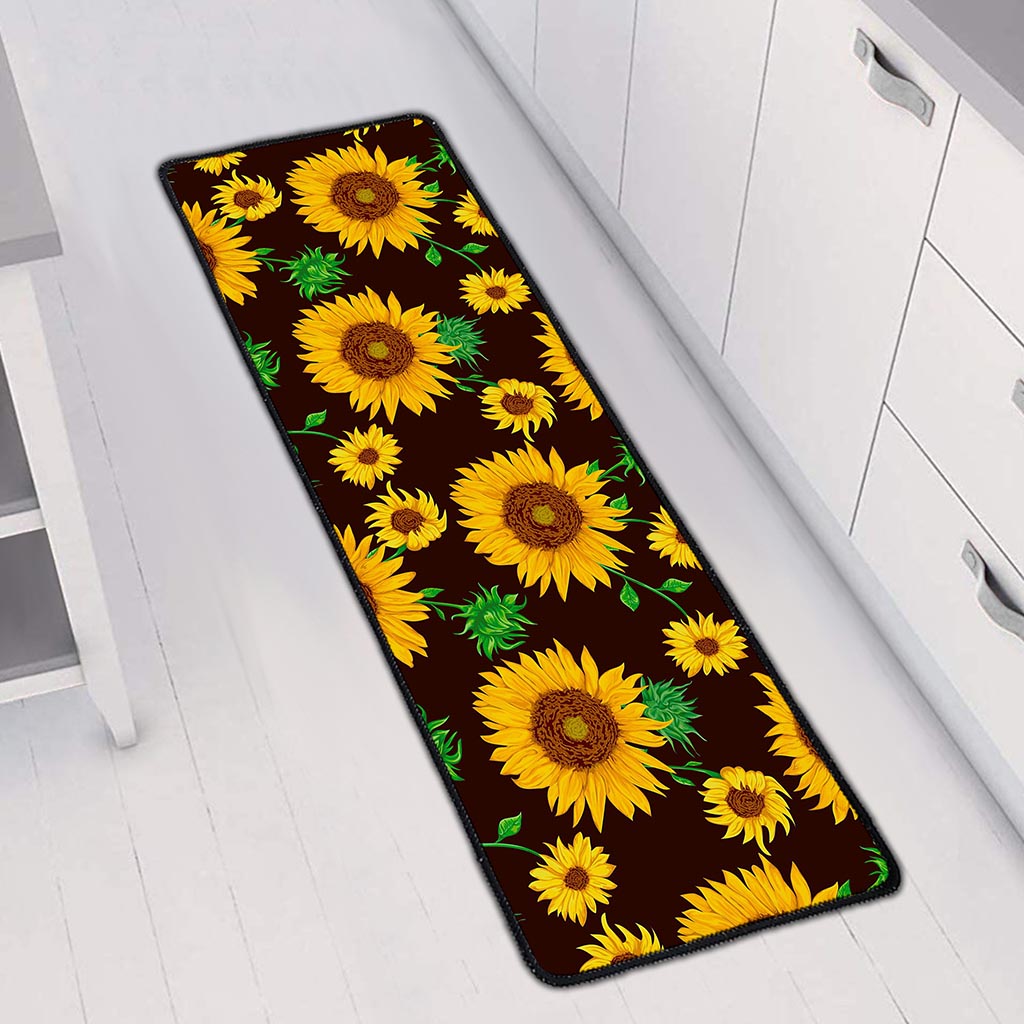 Brown Sunflower Pattern Print Long Kitchen Mat