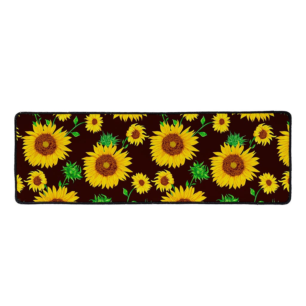 Brown Sunflower Pattern Print Long Kitchen Mat