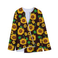 Brown Sunflower Pattern Print Long Sleeve Short Coat