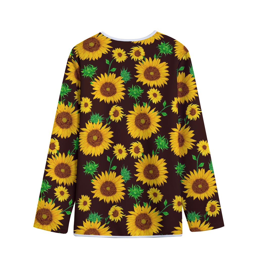 Brown Sunflower Pattern Print Long Sleeve Short Coat