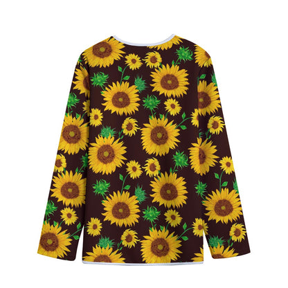 Brown Sunflower Pattern Print Long Sleeve Short Coat