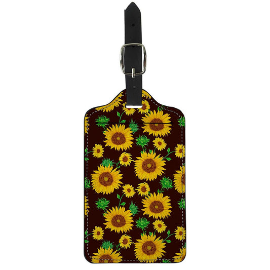 Brown Sunflower Pattern Print Luggage Tag