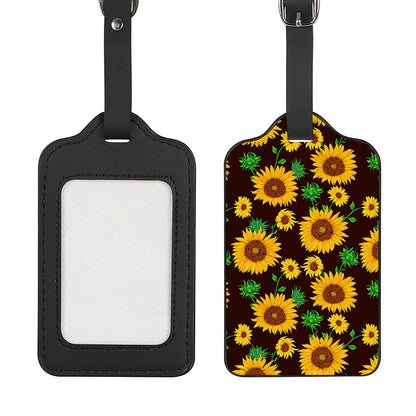Brown Sunflower Pattern Print Luggage Tag