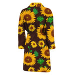 Brown Sunflower Pattern Print Men's Bathrobe