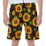 Brown Sunflower Pattern Print Men's Beach Shorts