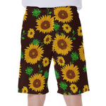 Brown Sunflower Pattern Print Men's Beach Shorts