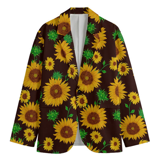 Brown Sunflower Pattern Print Men's Blazer