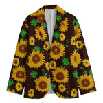 Brown Sunflower Pattern Print Men's Blazer