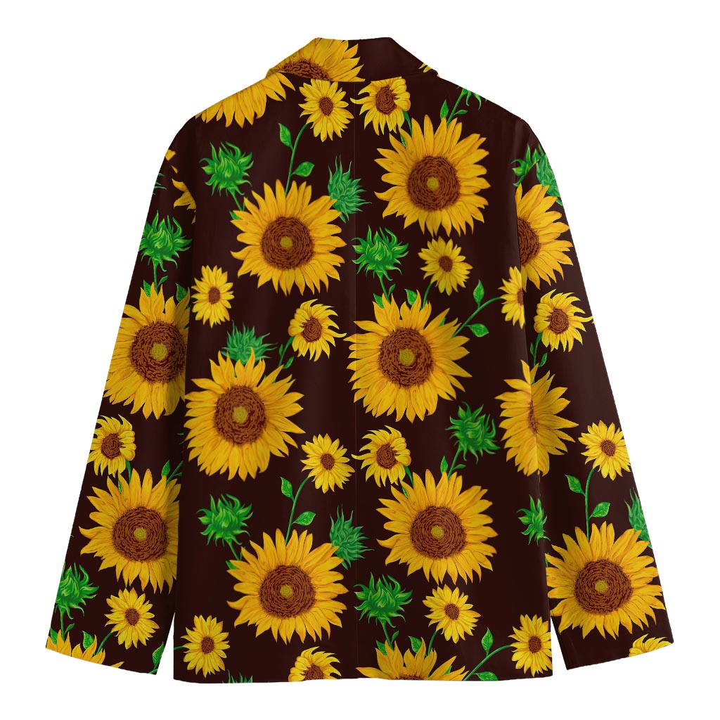 Brown Sunflower Pattern Print Men's Blazer