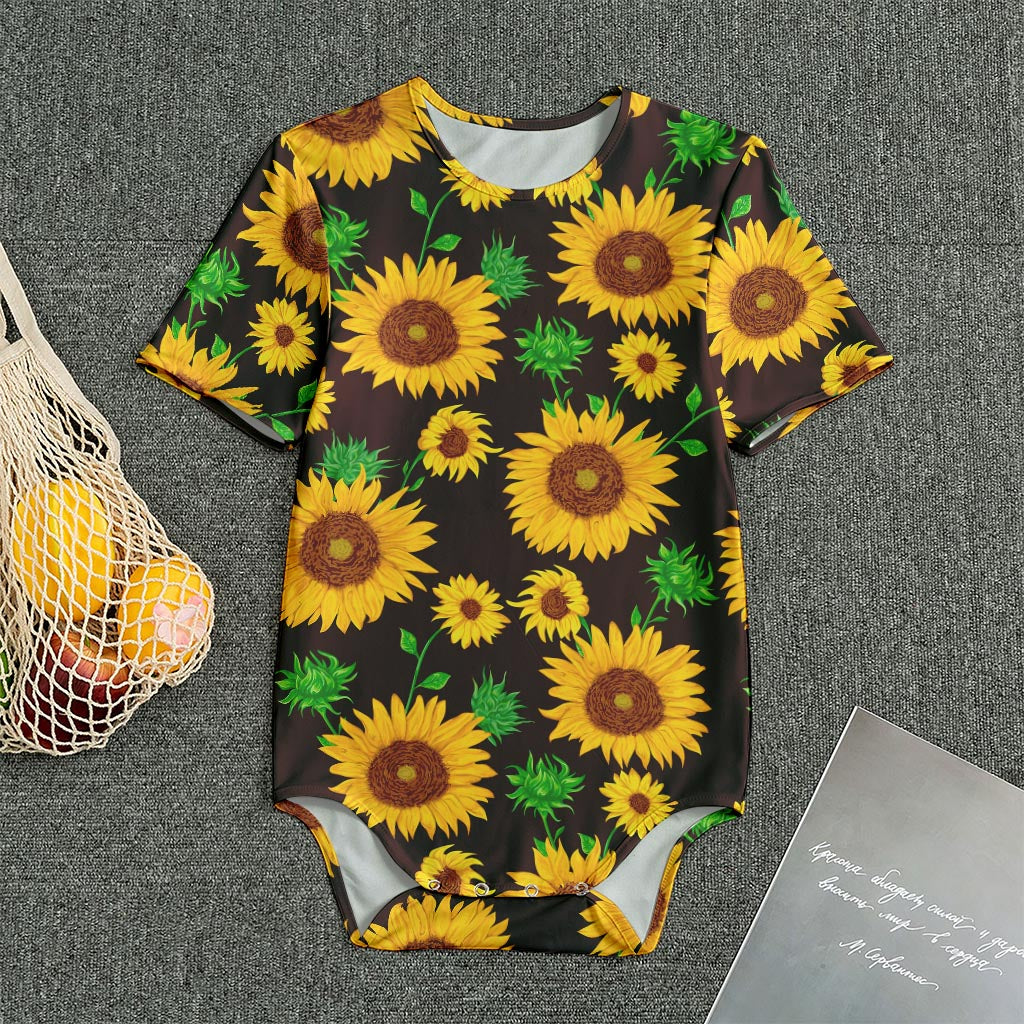 Brown Sunflower Pattern Print Men's Bodysuit