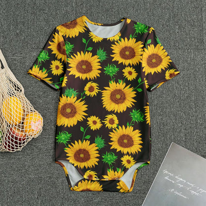Brown Sunflower Pattern Print Men's Bodysuit