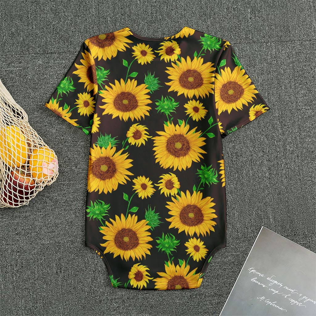 Brown Sunflower Pattern Print Men's Bodysuit
