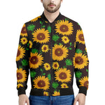 Brown Sunflower Pattern Print Men's Bomber Jacket