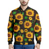 Brown Sunflower Pattern Print Men's Bomber Jacket